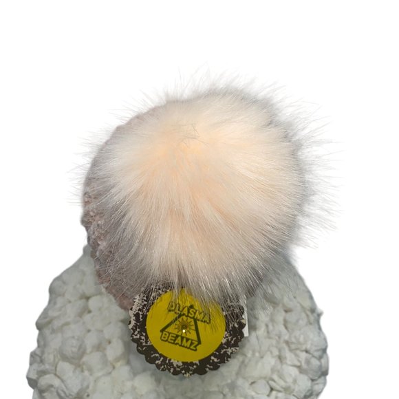 Peach Fuzz Knit Chenille Fold-over Beanie with Faux Fur Pom Pom - Picture 9 of 11